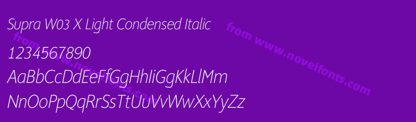 Supra W03 X Light Condensed ItalicPreview Supra W03 X Light Condensed ItalicPreview