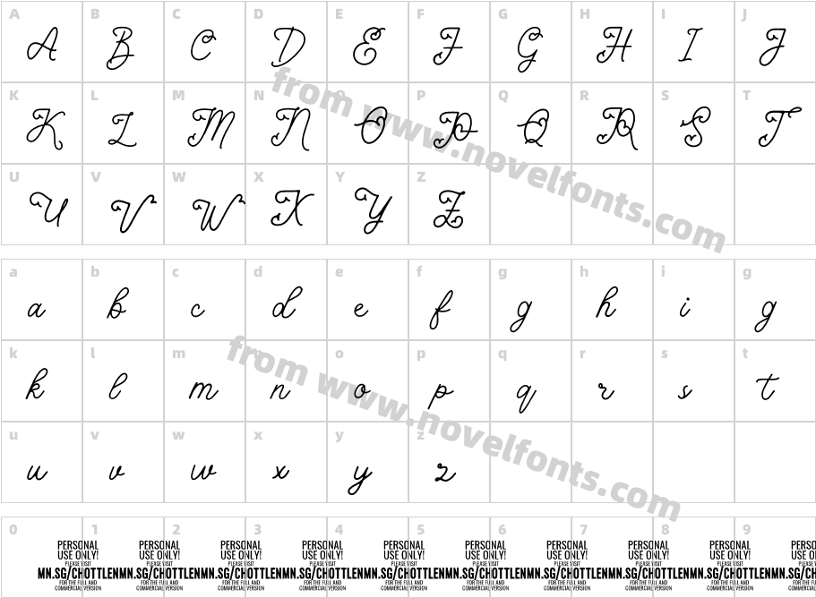 Chottlen Script PERSONAL USE RegularCharacter Map