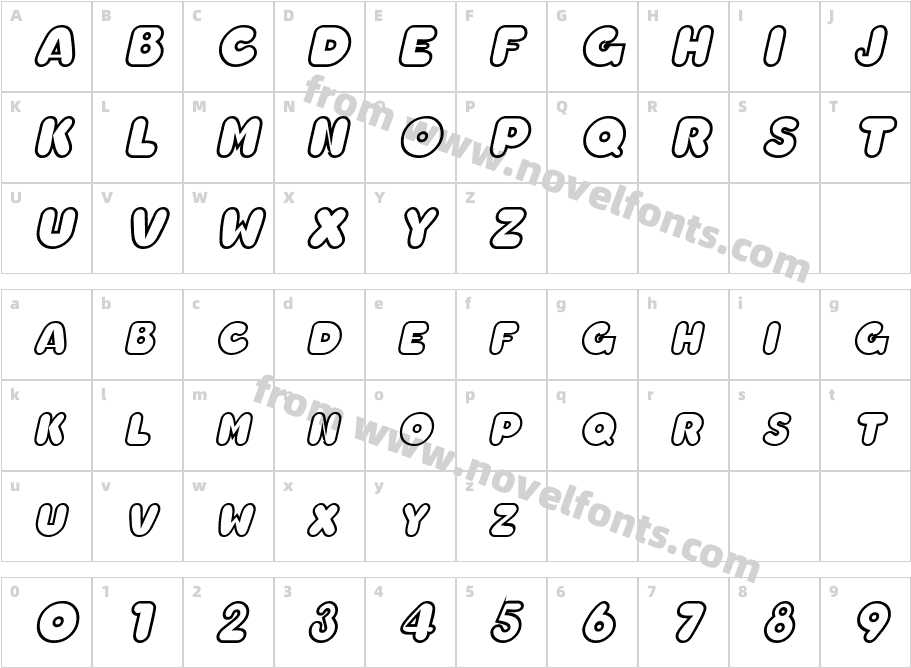 ChubbyOutline Bold ItalicCharacter Map