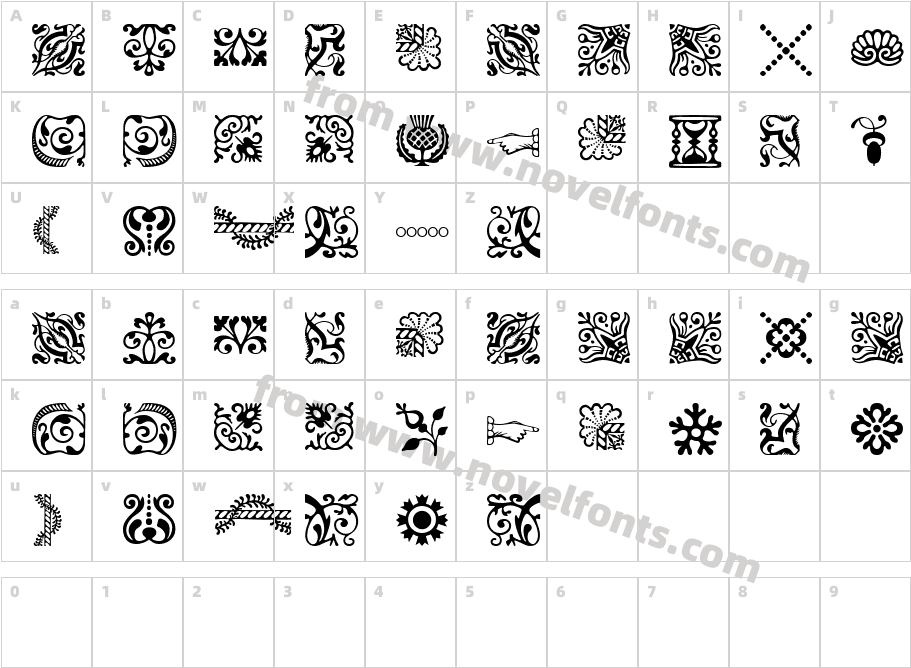 ACaslonOrnamentsModifiedCharacter Map