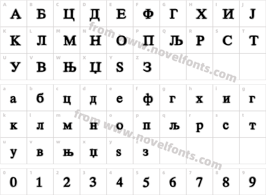 Cirilico FontCharacter Map