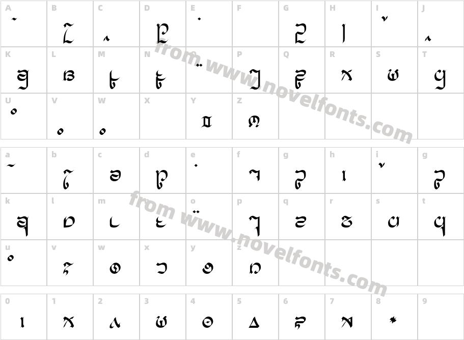 Cirnaja CalligraphyCharacter Map