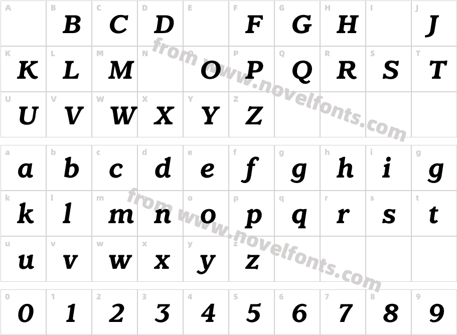 ClaremontBoldItalicCharacter Map