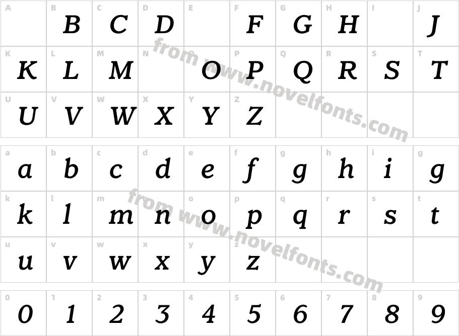 ClaremontMediumItalicCharacter Map