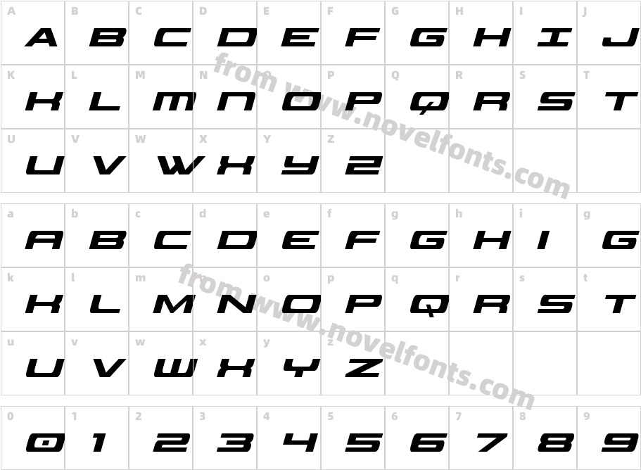 Classic Cobra Condensed ItalicCharacter Map