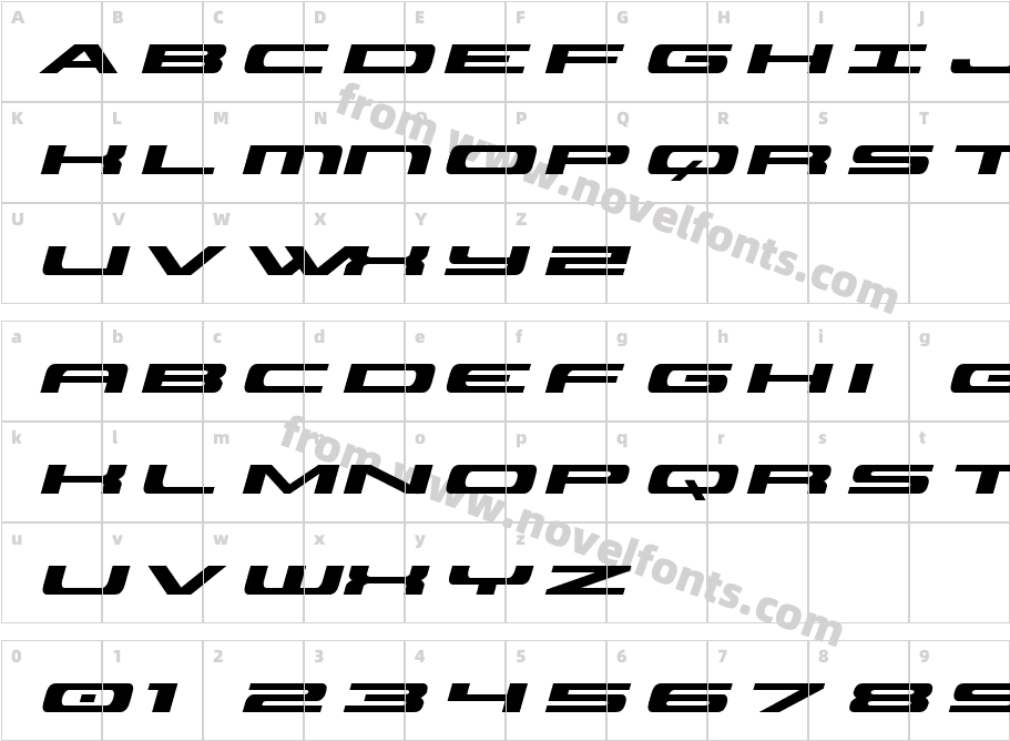 Classic Cobra Expanded ItalicCharacter Map