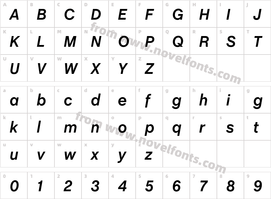 ChaletBook BoldItalicCharacter Map