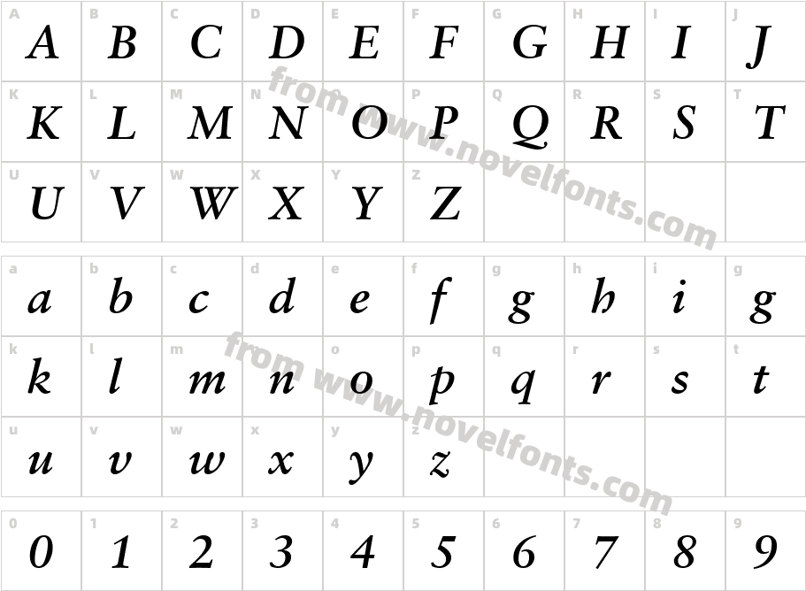 Classical Garamond Bold Italic BTCharacter Map