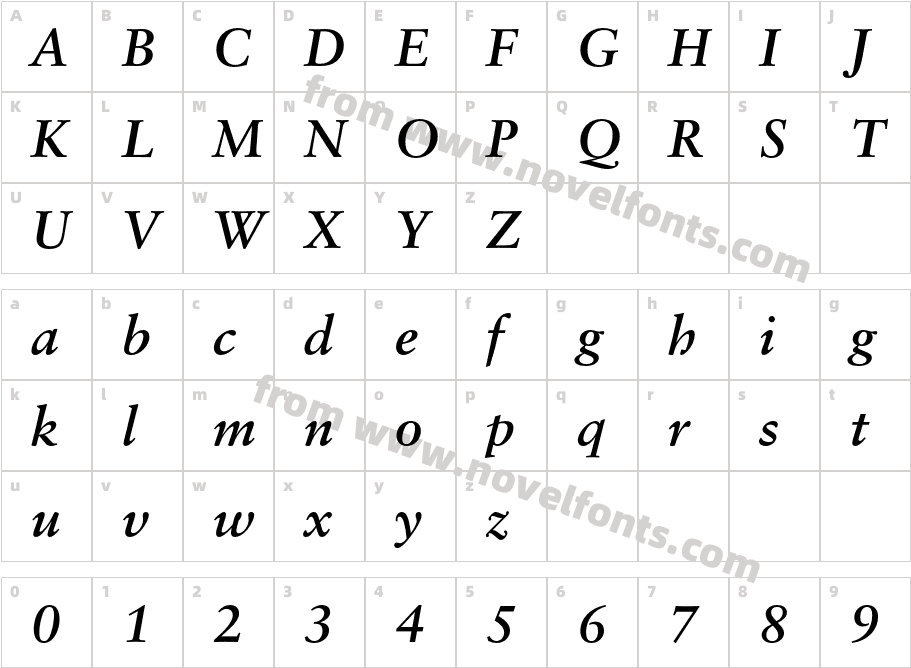 ClassicalGaramondBT-BoldItalicCharacter Map