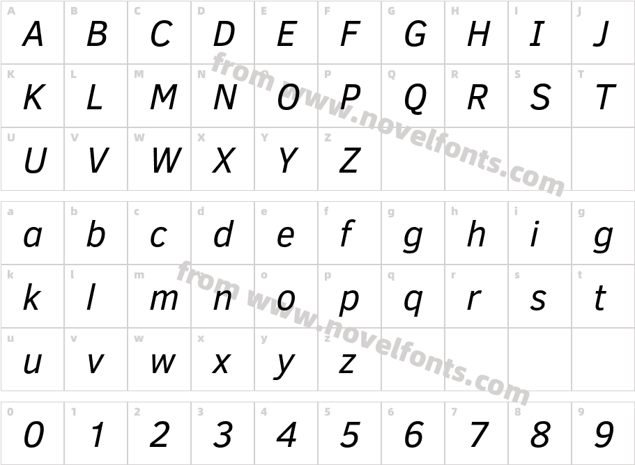 Clear Sans ItalicCharacter Map