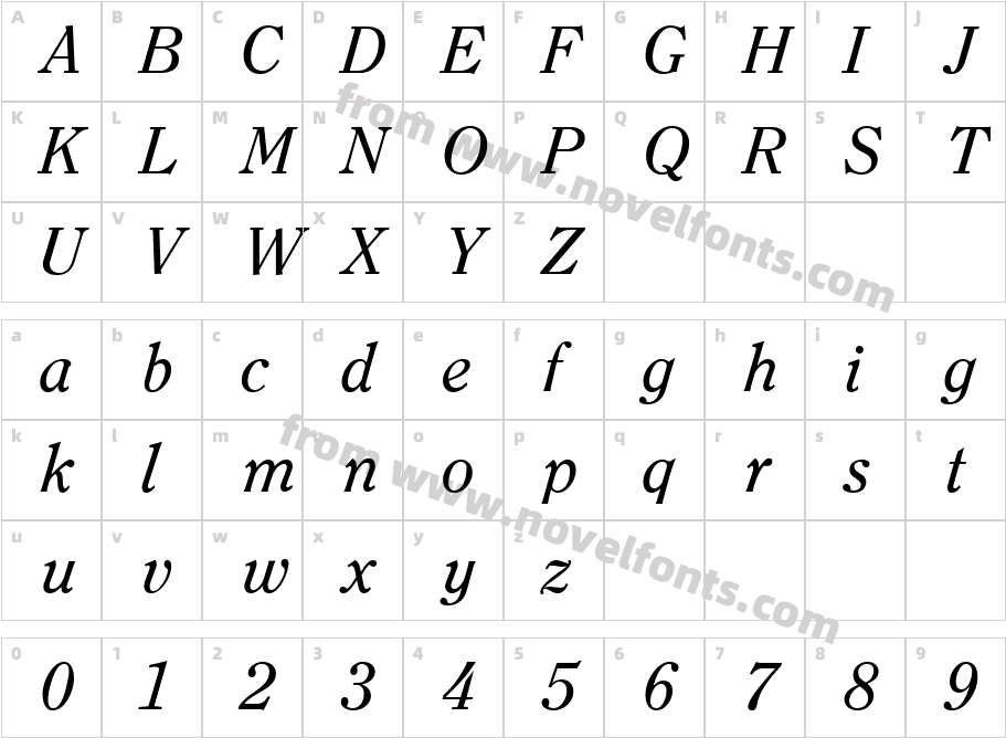 ClearfaceRegularItalicCharacter Map