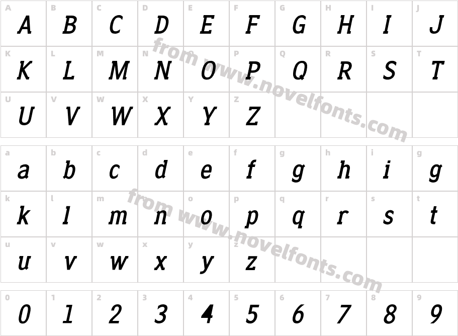 Clique-SerifBoldObliqueCharacter Map