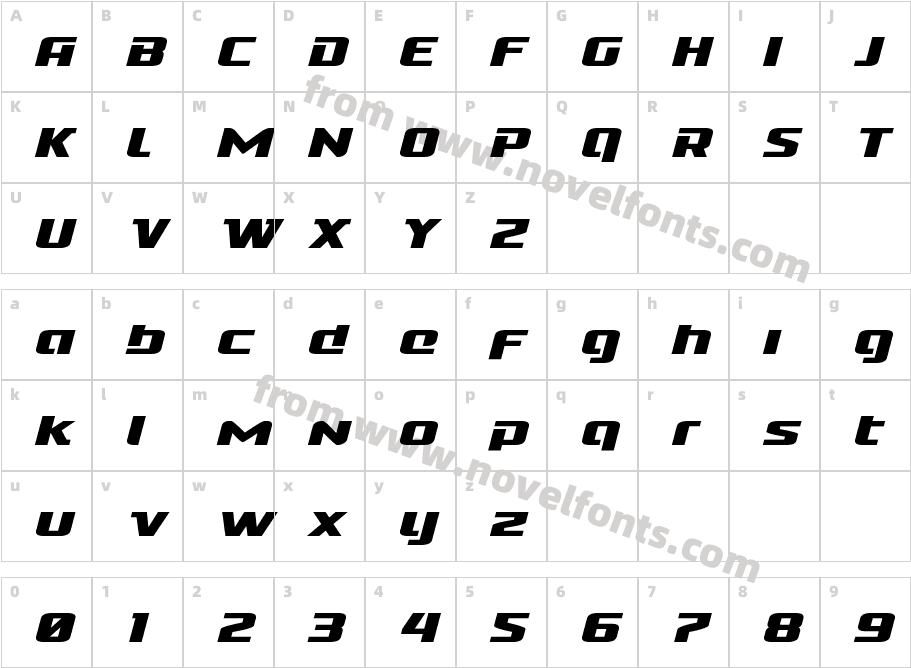 Cobalt Alien Expanded ItalicCharacter Map