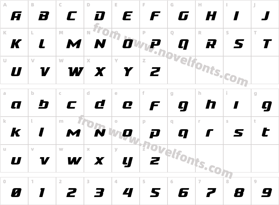 Cobalt Alien ItalicCharacter Map