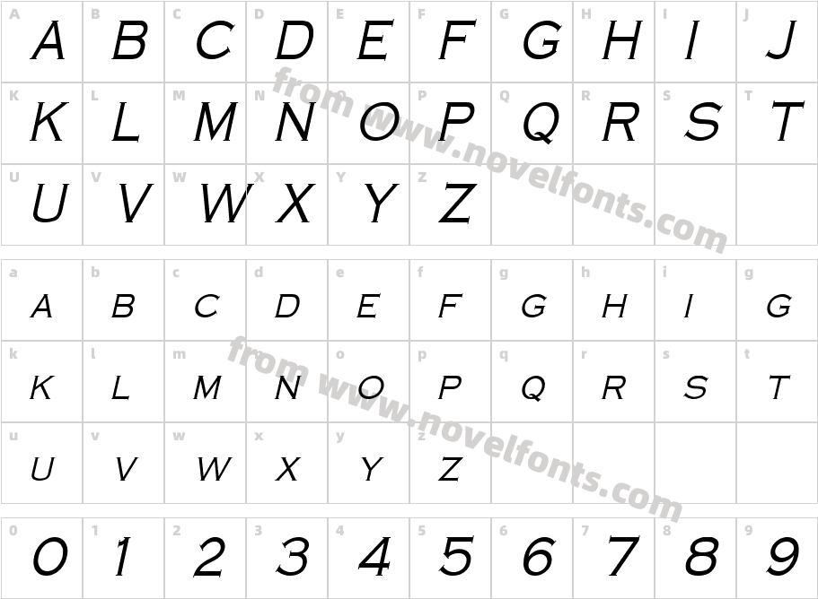 Cobalt Condensed ItalicCharacter Map