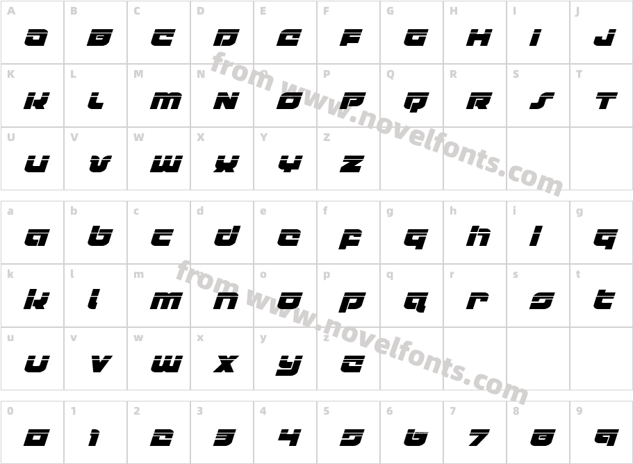 Cobalt Corsair Laser ItalicCharacter Map