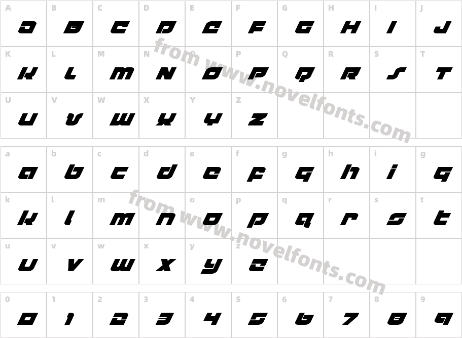 Cobalt Corsair Super-ItalicCharacter Map