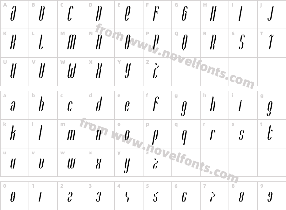 Coco-BoldCondensedItalicCharacter Map