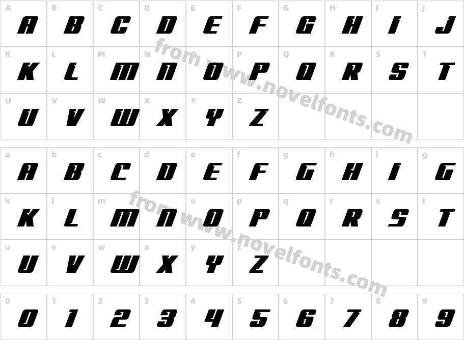 '89 Speed Affair Super-ItalicCharacter Map