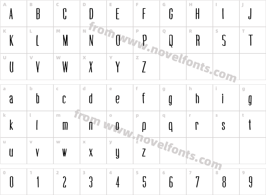 Cogswell CondensedCharacter Map