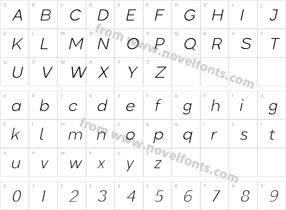 Colasta Thin ItalicCharacter Map