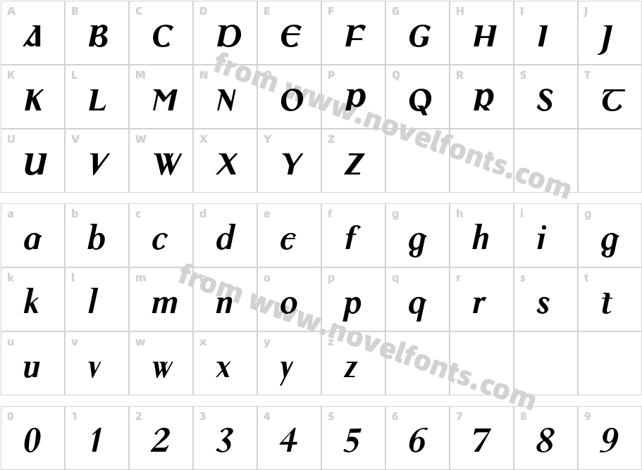 ColmcilleMTStd-BoldItalicCharacter Map