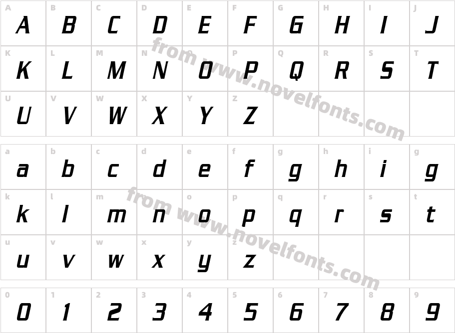 Chaney Thin BoldItalicCharacter Map