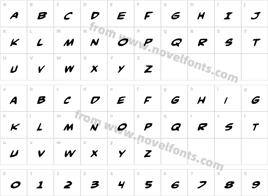 Comic Book Commando Bold ItalicCharacter Map