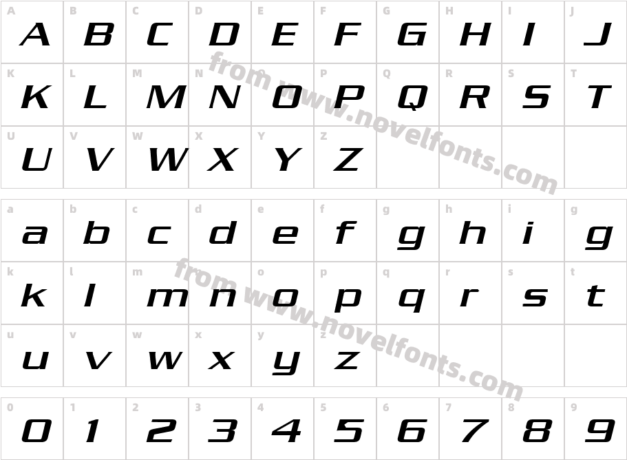 Chaney Wide ItalicCharacter Map