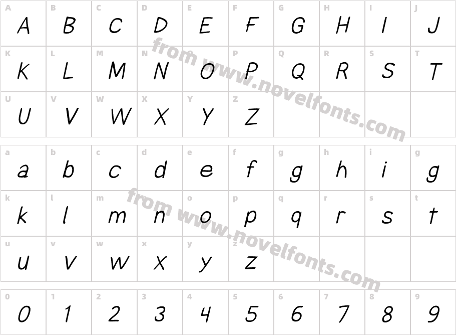 Comica Regular ItalicCharacter Map