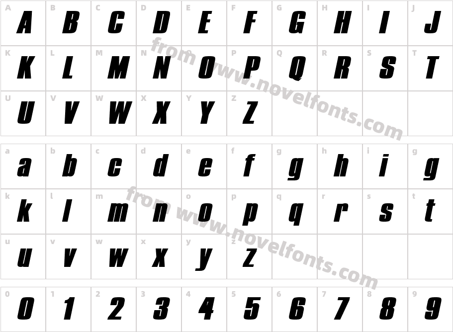 Commador Extended Heavy ItalicCharacter Map