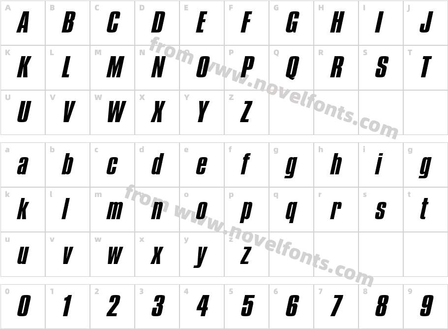 Commador Wide ItalicCharacter Map