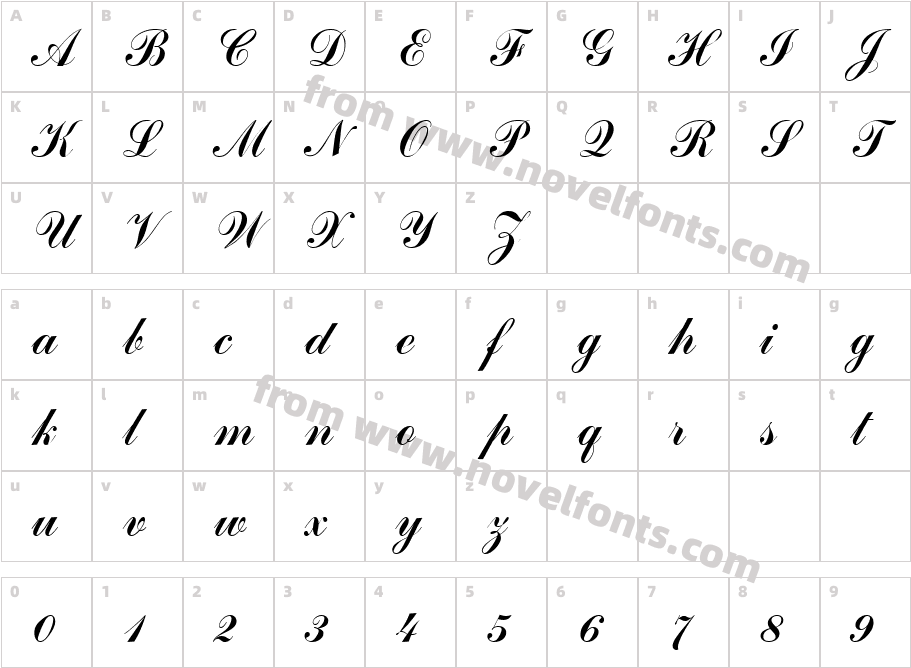 CommercialScript RegularCharacter Map