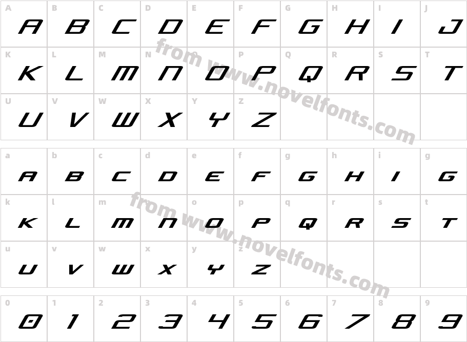 Concielian Jet Condensed ItalicCharacter Map