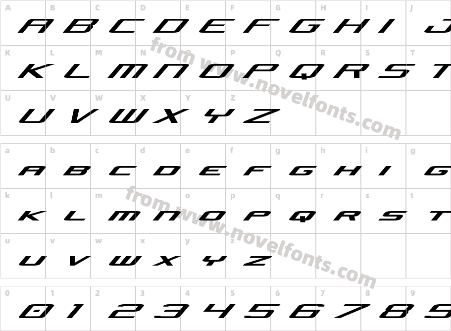 Concielian Jet Expanded ItalicCharacter Map