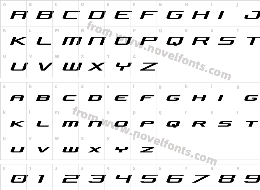 Concielian Jet Expanded Semi-ItalicCharacter Map