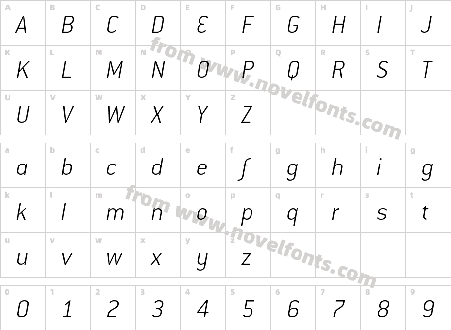 ConduitITC-ExtraLightItalicCharacter Map