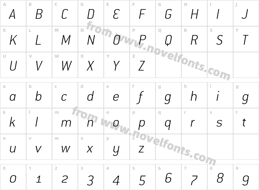 ConduitOSITC-ExtraLightItalicCharacter Map