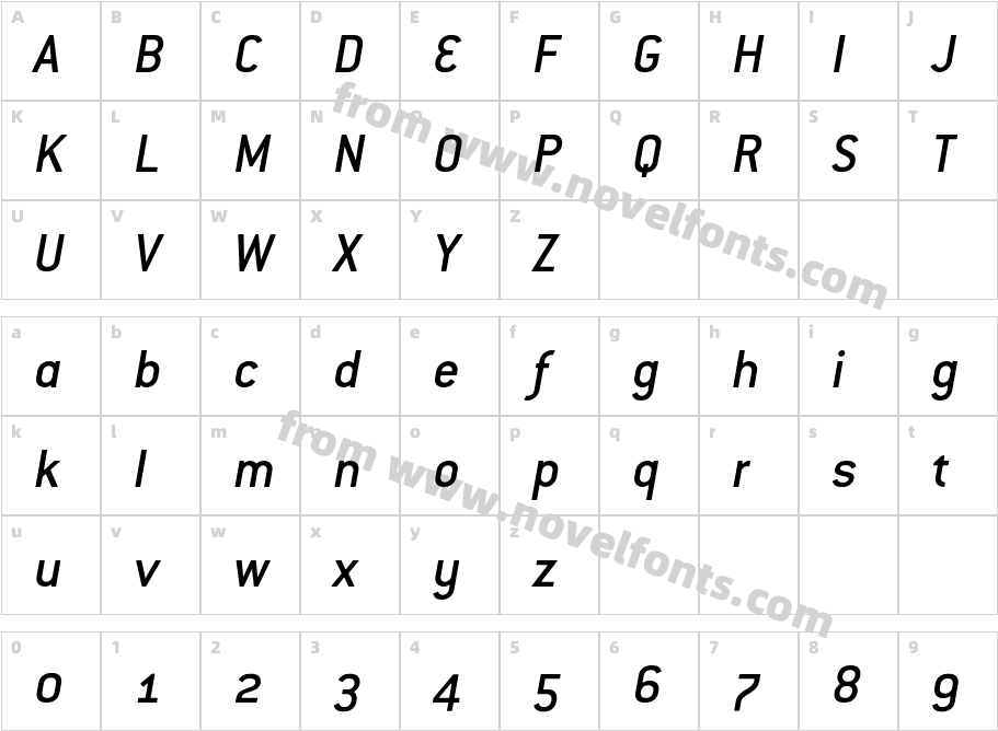 ConduitOSITC-MediumItalicCharacter Map