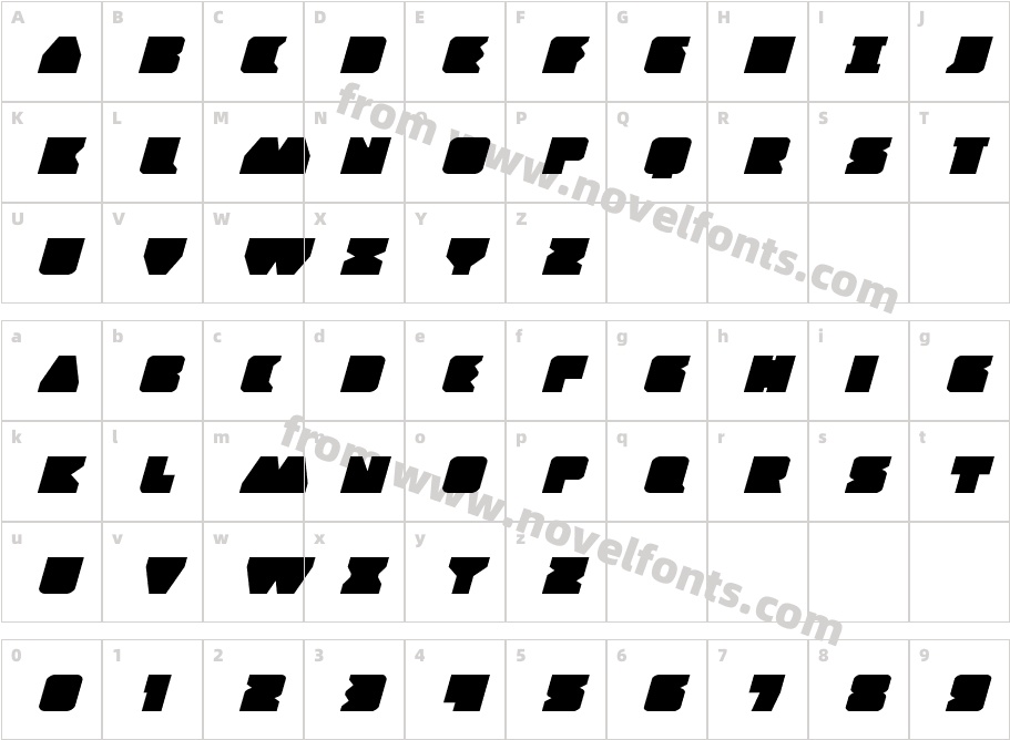 Contour of Duty Expanded ItalicCharacter Map