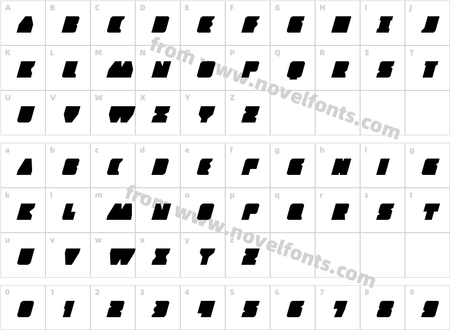 Contour of Duty ItalicCharacter Map