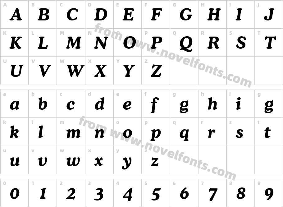 Cooper Bold Italic BTCharacter Map