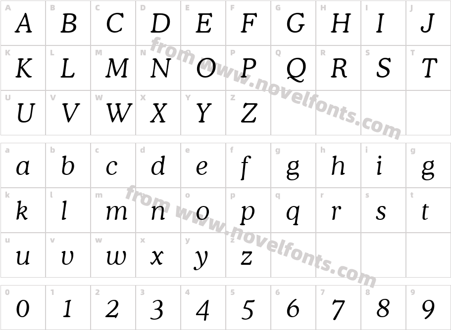 Cooper Light Italic BTCharacter Map