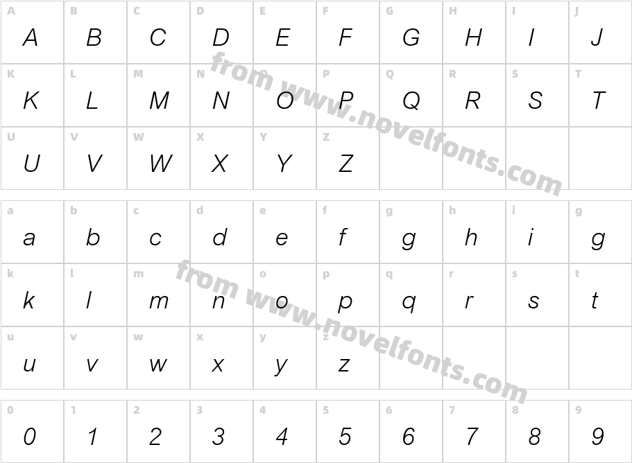 CordiaUPC  ItalicCharacter Map