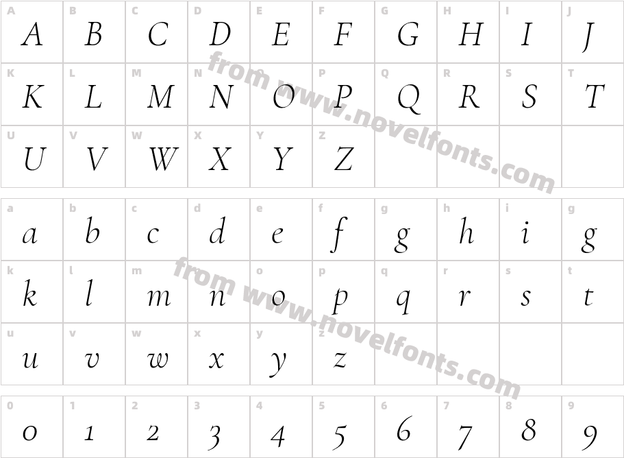 Cormorant Garamond Light ItalicCharacter Map