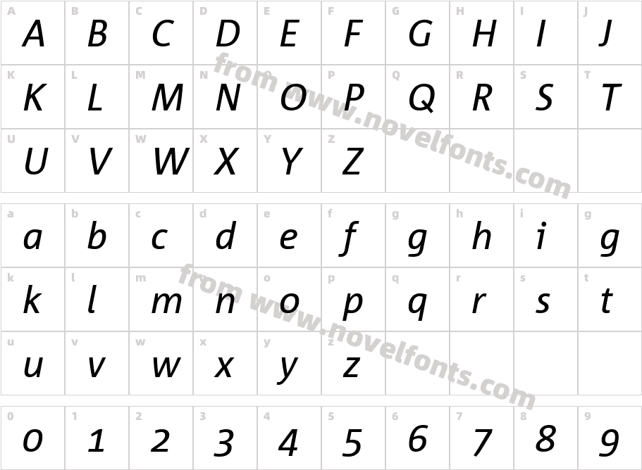 Corpid ItalicCharacter Map