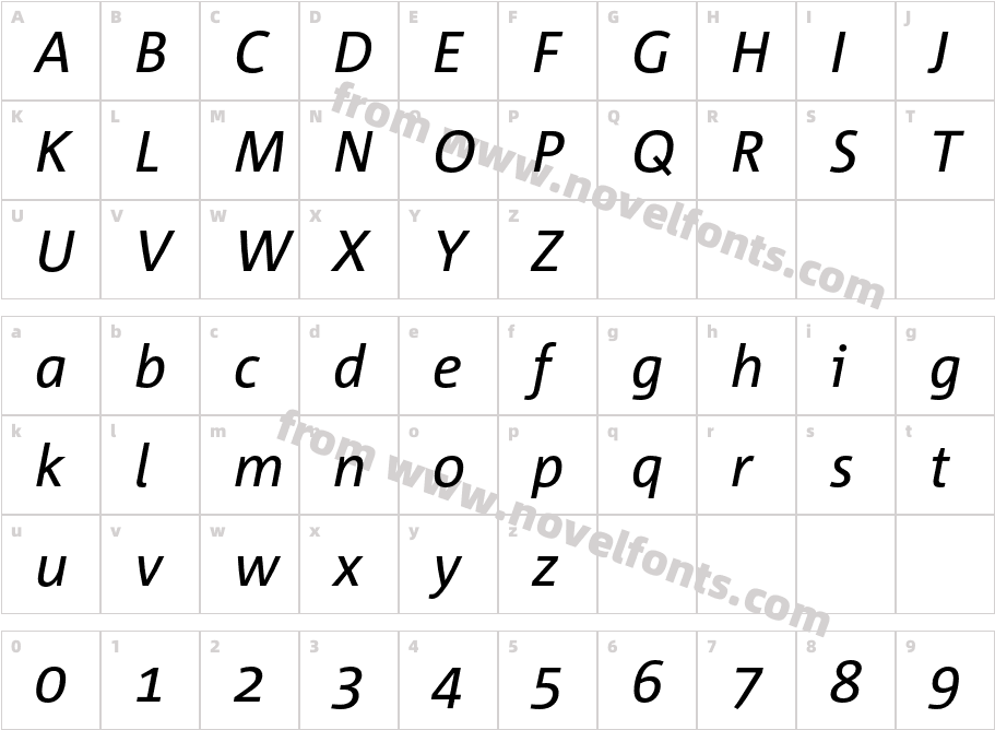 Corpid-ItalicCharacter Map