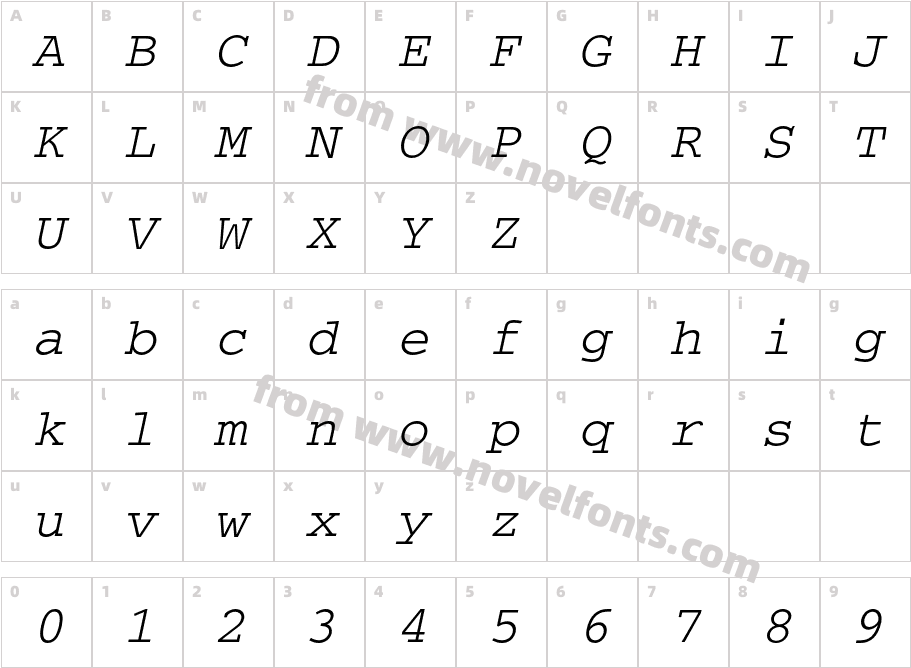 Courier-ObliqueCharacter Map