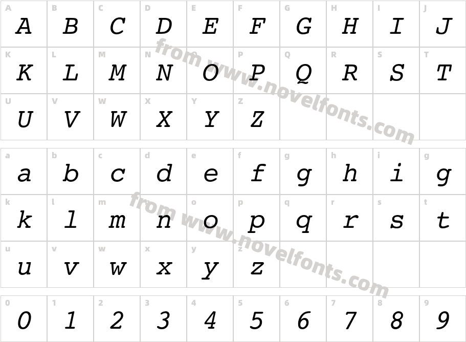 Courier10PitchBT-ItalicCharacter Map