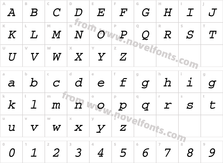 CourierMCY Bold ObliqueCharacter Map